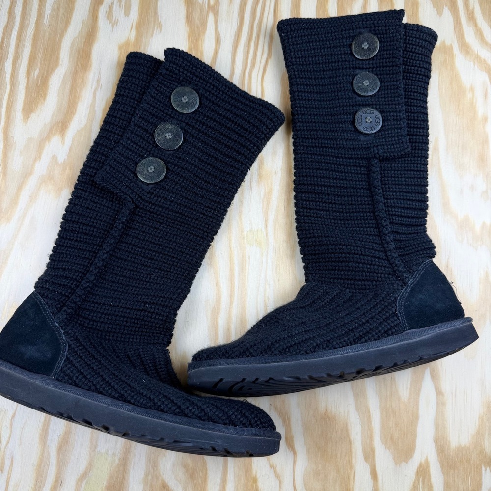 UGG Australia Classic Cardy Black Knit Tall Button Boots 5819 Womens 8